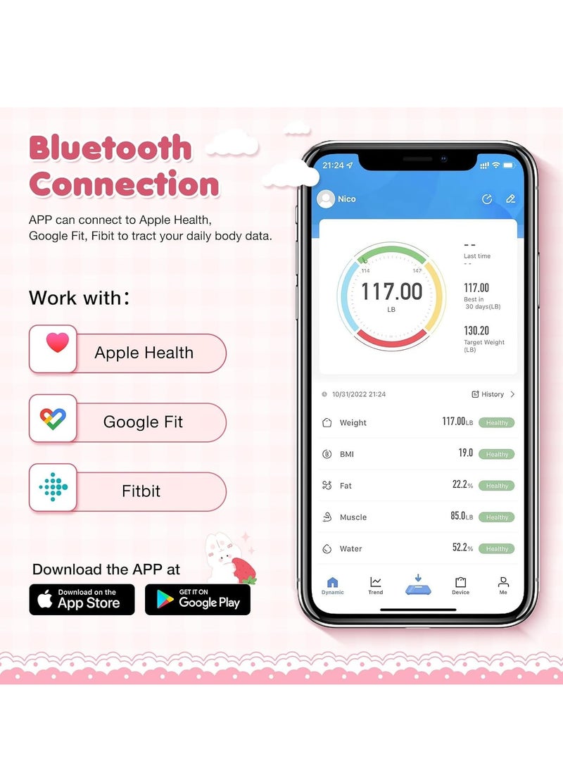 Smart Scale for Body Weight, Digital Bathroom BMI Weighing Bluetooth Fat Scale, Composition Monitor Health Analyzer with Smartphone App, Pink - Image 3